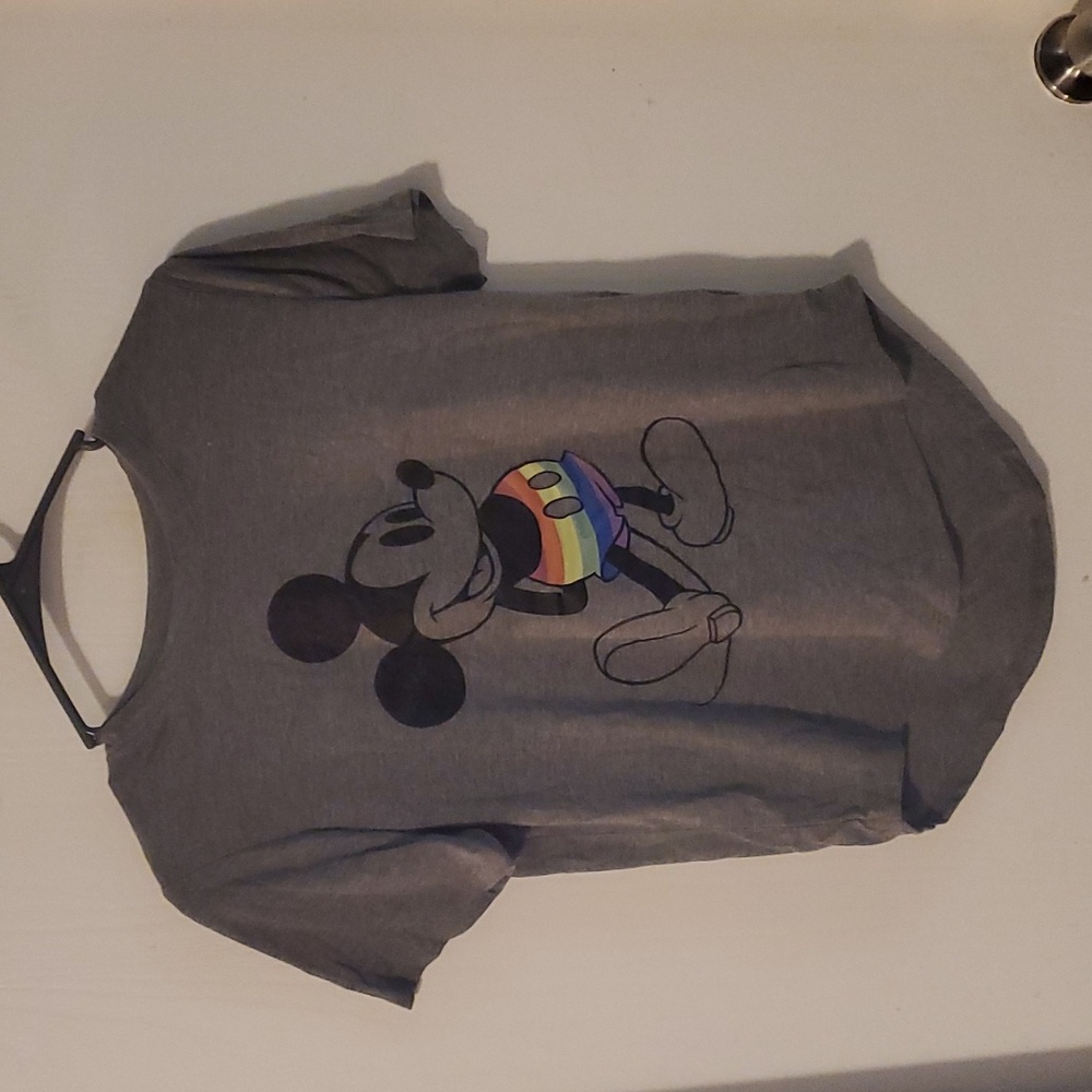 M Gray Disney Shirt with Mickey Rainbow Shorts Print
